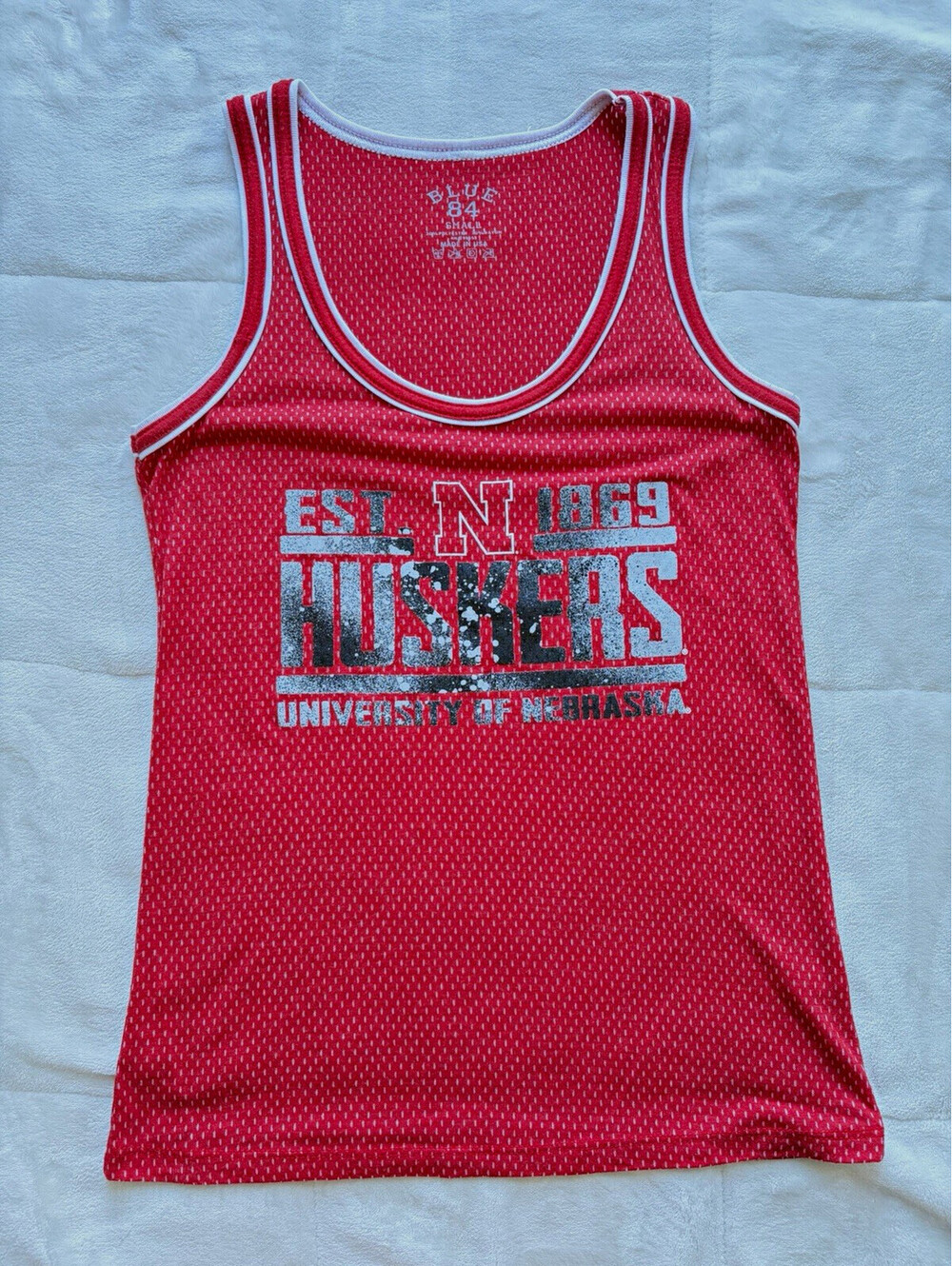 Vintage Style Nebraska Huskers Est 1869 Red Mesh Tank Top Shirt Size Small